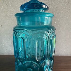 LE Smith Vintage Glass Blue Moon and Star Large Canister with Lid